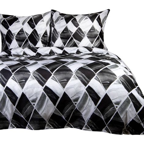 Baumwollbettwäsche 160x200 BAUMWOLLE 100% weiß und schwarz symmetrische Rauten (1/5)
