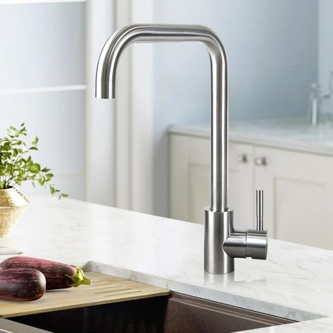 ZMH Robinet de cuisine Robinet de cuisine haute pression - Robinet en acier Inox Mitigeur orientable à 360° Robinet d'évier cuisine Mitigeur monocommande Robinet d'évier Brossé Nickel (1/5)