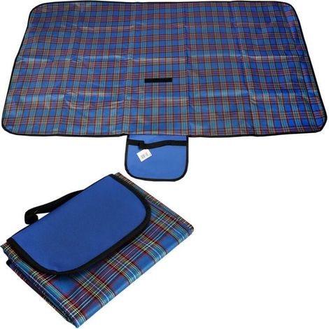 Telo da picnic e da spiaggia universale impermeabile con maniglia, 145x80 cm, blu (1/4)