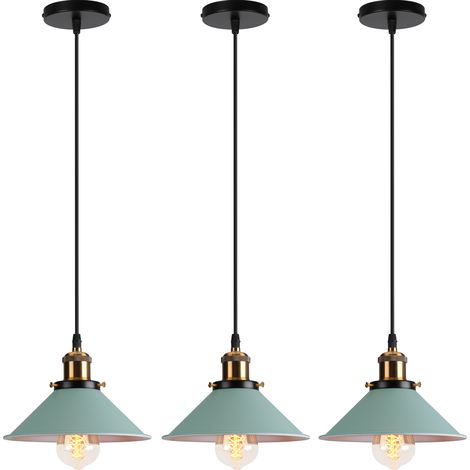 E27 Lustre Suspension Vintage Industriel Luminaire Plafonnier Intérieur Lampe à Suspension Réglable Ø22CM Vert - 3Pcs (1/5)