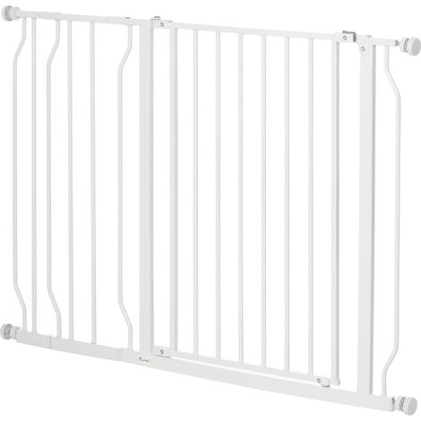 Barrière pour chien, fixation par pince, longueur réglable, acier/ABS, 75-115 x 76 cm, blanche