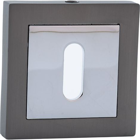 Cache-cylindre de porte ovale carrée en zamak, finition graphite et chrome brillant (1/3)