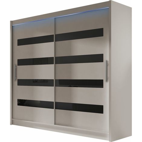 Armario Closico Pallor XI, Cachemira + Negro, 215x180x58cm, Puertas de armario: Correderas, Número de estantes: 5, LED