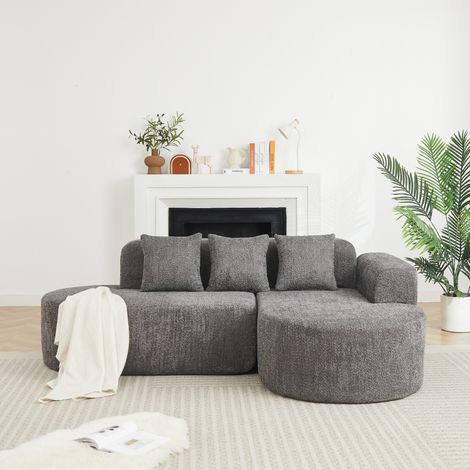 Canapé d’angle en tissu gris anthracite, méridienne à droite, design arrondi Wabi-Sabi, 3 coussins de dossier, assise confortable pour le salon – de CHICFURN (1/5)