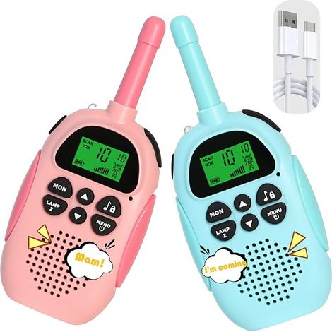 Talkie-walkie rechargeable FlkwoH pour enfants, jouet d'extérieur pour garçons et filles de 3 à 8 ans, cadeau idéal (bleu et rose)-AquaForge (1/5)