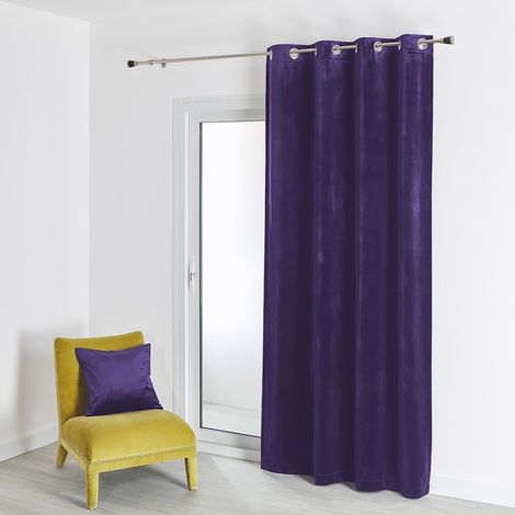 Rideau en Velours Feutré Uni - Velours Doux Épais - Occultant Anti Bruit Thermique - pour Salon Chambre Bureau - 8 Œillets Ø 4 cm - 135 x 260 cm - Violet (1/3)