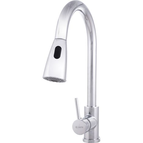 Rubinetto da cucina in ottone / zinco, cromato, acqua calda e fredda, tubi flessibili, beccuccio alto, maniglia singola [QLI-FA-