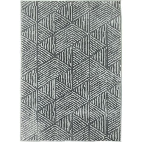Tapis salon lavable 170 x 120 cm gris foncé, doux, moderne, compatible chauffage au sol et zones de passage, entretien facile, motif géométrique - CHICFURN (1/5)