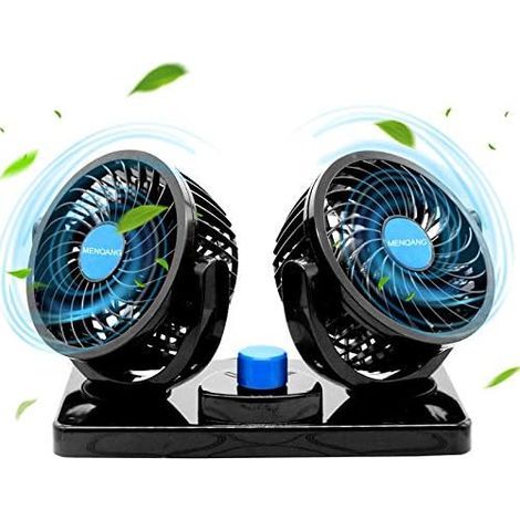 Ventilateur de Refroidissement Électrique 12V pour Voiture, Rotation 360°, Double Tête, 2 Vitesses (Noir – 3 Prises Allume-cigare) (1/5)