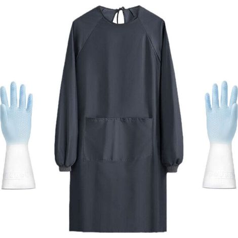 Tablier Femme Ménage Impérmeable Blouse Travail Femme avec Poches Tablier à Manches Longues pour Maison Jardin Livré avec une paire de gants (1/5)