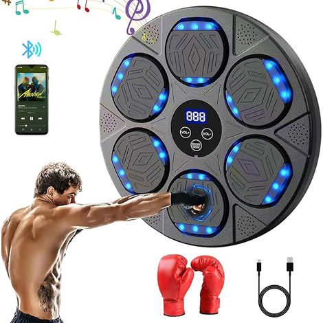 Music Boxing Machine,LED Musik Boxmaschine mit Boxhandschuhen,Wandmontiertes Boxziel,9 Geschwindigkeitsmodi Boxmaschine mit Musik Trainingsgerät Für Erwachsene und Kinder,Unterstützt Bluetooth