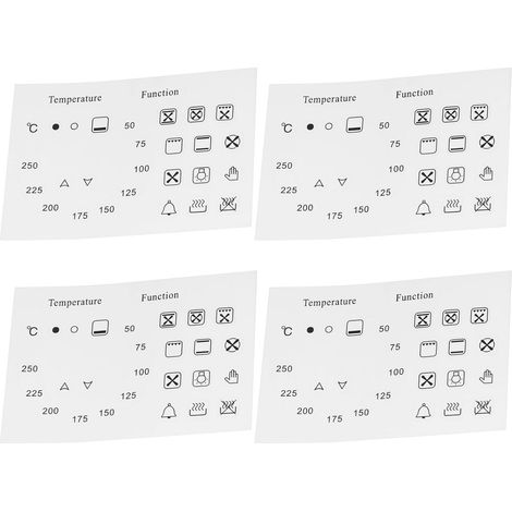 Lot de 4 autocollants pour cadran de température et de fonction du four 50 à 250 °C + 18 autocollants en vinyle laminé, transparent avec impression noire (1/5)