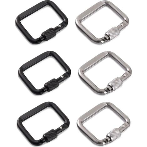 Lot de 6 carré Mousqueton en Aluminium de 5 cm,Mousqueton Escalade,mousquetons- pour l'extérieur, la randonnée,Le Camping, Les Voyages