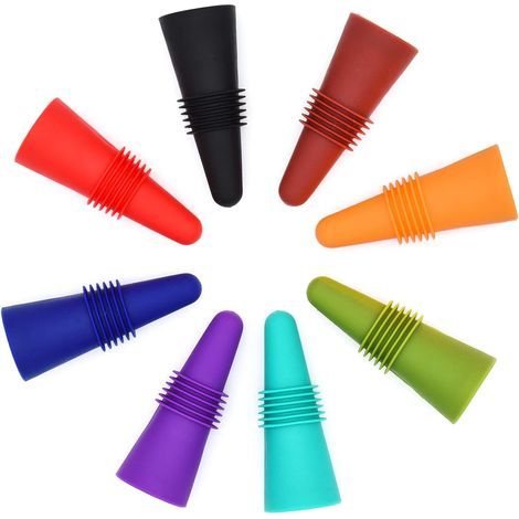 Wine stoppers, set of 8, made of soft silicone with a non-slip surface to preserve the freshness of wine and champagne - AquaForge (1/5)