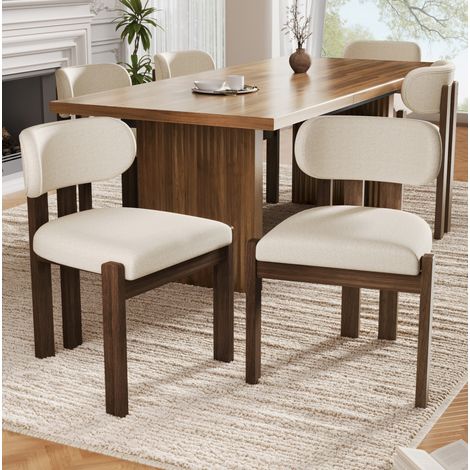 6 Esszimmerstühle aus Massivholz, bequem und atmungsaktiv, geeignet für Esszimmer, Wohnzimmer, Cafés, moderner Stil, boucle, Walnussholzfarbe(old sku:N634P402252A) (1/5)