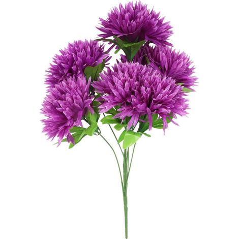 Bouquet artificiel de chrysanthèmes violets dentelés - Décoration pour la Toussaint (1/2)