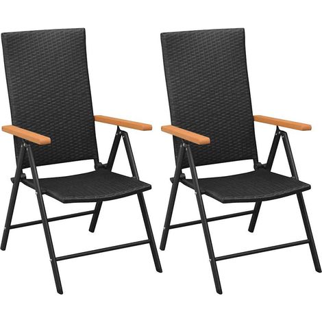 Lot de 2 Chaises de jardin empilables - Chaises d'extérieur pour terrasse/jardin Résine tressée Noir BV249137 - BonneVie (1/5)