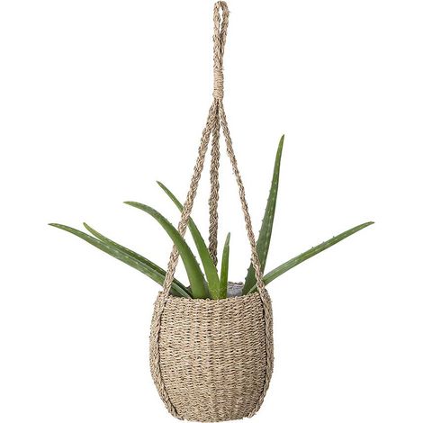 Panier cache pot à suspendre avec corde en herbes de mer (1/5)