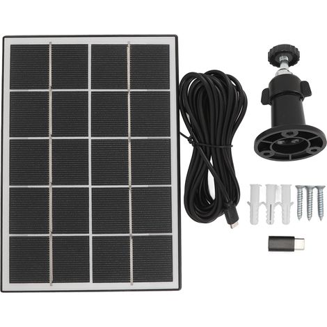 Solarladepanel für Kameras mit 3W 5V Halterung, Typ C monokristallines Silizium, Sicherheit für Android-Geräte, schwarz.