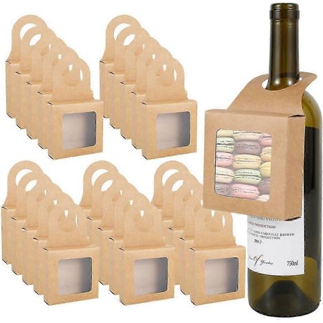 Lot de 25 boîtes décoratives en kraft à suspendre pour bouteilles de vin, idéales pour y ranger bonbons, truffes, chocolats et biscuits. Cadeau parfait pour les invités. (1/5)