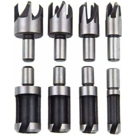 Lot de 8 Fraise Bouchonner Bois Mèche Bouchon Bois Foret Faire Cheville Outil de Coupe pour Faire une Bois Bouchon Cheville Tourillon Goujon Tenon Dowel (1/4)