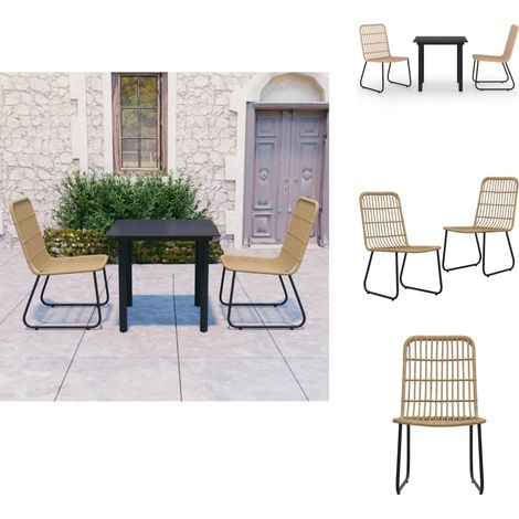 Ensemble à manger d'extérieur 3 pcs résine tressée et verre - Table De Jardin - Salon De Jardin - Mobilier De Jardin - Set De Table Et Chaises - Résine Tressée (1/5)