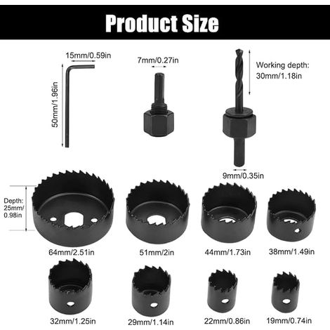 Hole Saw Set, 19 mm-64 mm Wood Hole Saw (1/4)