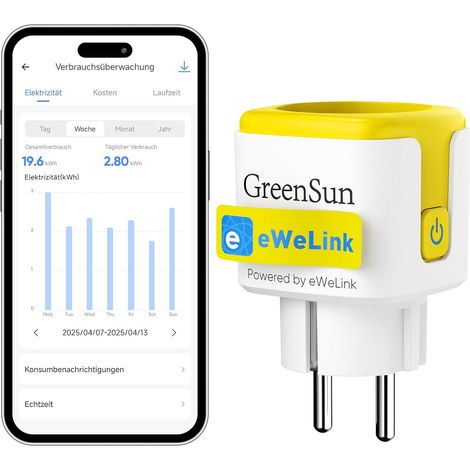 Prise Connectée WiFi 16A 3680W Prise Intelligente avec Compteur d'Énergie et Calculateur de Coûts Compatible avec / / Contrôle à Distance et Commande Vocale 2.4GHz (1/5)