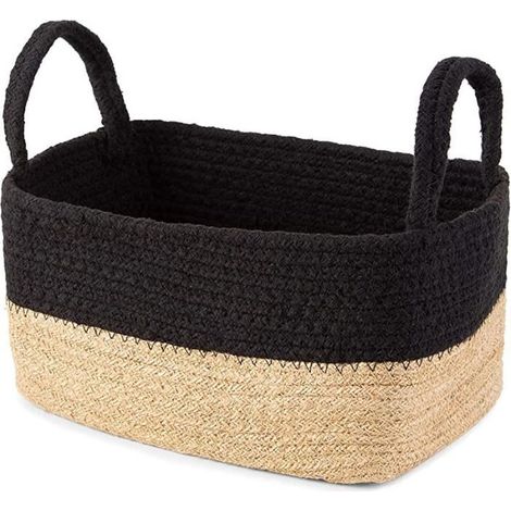 Panier de rangement - Compactor - - Jute et coton - 24 x 15 x 12 cm - Brun et noir