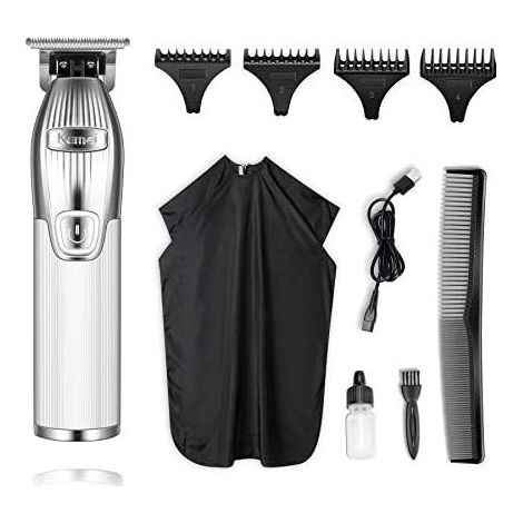 Tondeuse à Cheveux Hommes 0 mm, Barbe Professionnelle en T Sans Fil - Kit de Toilettage Rechargeable, Idéal Comme Cadeau pour et Salon Coiffure Familial Argenté (1/5)