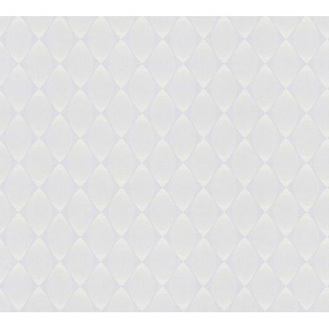 Papier peint géométrique blanc 25 x 1,06 m Tapisserie optique de losanges aspect 3D Papier peint intissé moderne idéal pour salon (1/4)