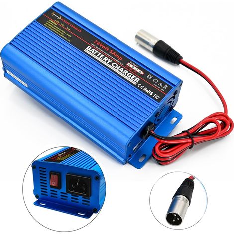 Chargeur Batterie 24V 5A Chargeur Mainteneur Plomb-Acide 4 Étapes avec XLR 3 Broches et LED pour Fauteuil Roulant Scooter Mobilité, AGM Gel SLA VRLA Wet (1/5)