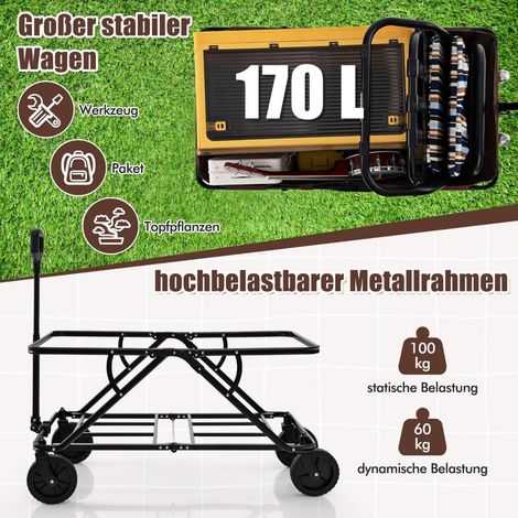 Faltbarer Bollerwagen mit verstellbarem Griff, 170 Liter Fassungsvermögen