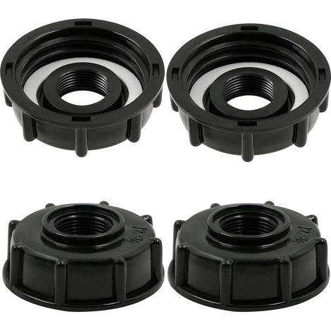Adaptateur de Réservoir IBC Connecteur - Baril Raccord Tuyau Accessoires Bouchon Conteneur - pour Robinet de Jardin D'adaptateur Cuve Sortie Raccord 3/4 Pouces - 4 Pièces Noir