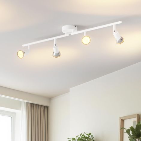 Spot Plafond GU10, Plafonnier 4 Spot LED Blanc Givré, Luminaires Intérieur Lustre Cuisine, Métal Rampe (Sans Ampoule) (1/5)