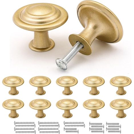Boutons de Meuble Or Mat, Poignée Meuble Vintage, 10 Pièces Boutons de Tiroir en Alliage de Zinc, 30mm Boutons de Portes pour Placards Commode Armoire, avec Vis Assorties (1/5)