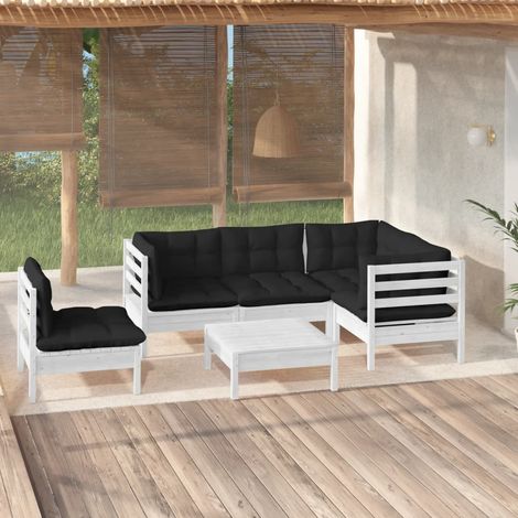 vidaXL 6-tlg. Garten-Lounge-Set mit Kissen Weiß Kiefernholz (1/5)