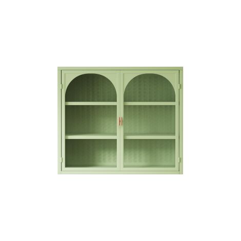 Armoire murale 70 cm verte, 2 portes verre, 3 niveaux, rangement