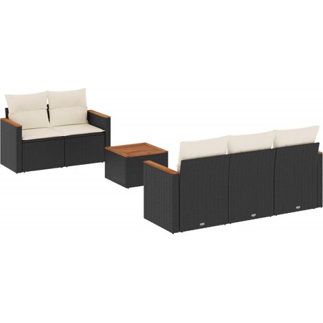 Salon de jardin 6 pcs Mobilier de jardin avec coussins noir résine tressée (1/5)