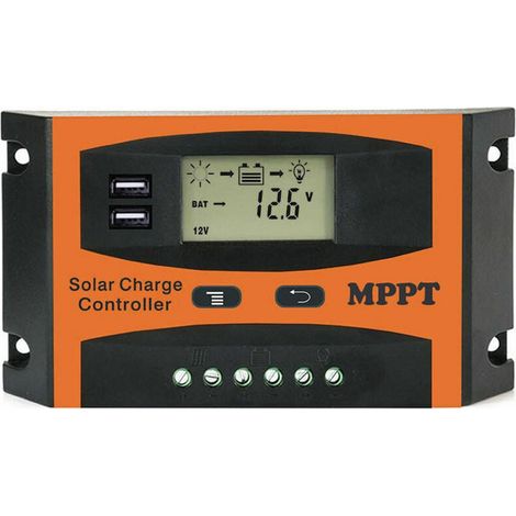 Régulateur solaire et éolien Contrôleur solaire reconnu automatiquement 12 Tension/24 Tension Régulateur de batterie de panneau solaire Contrôleur solaire à double affichage LCD USB, 30A (1/5)