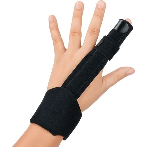 Attelle de Doigt à Déclenchement,Orthèse Réglable pour Doigt Cassé,Ressaut,Arthrite,Entorses,Support Métacarpien avec Renfort,Taille Unique (Noir),Idéal Majeur/Index/Annulaire