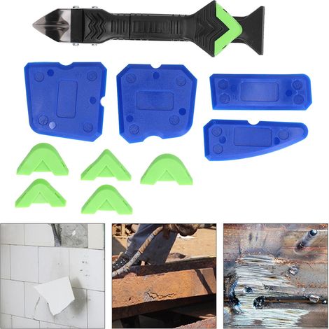 10-teiliges Set inklusive eines 5-in-1-Klebstoffschabers, einer grünen flexiblen Düse und eines abgewinkelten Schabers. (1/5)
