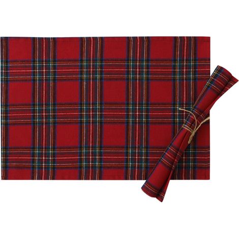 Placemat - Motif Tartan Rouge - Résistant à la Chaleur - Lavable en Machine - Décoration de Table de Noël - Lot de 4 (1/5)