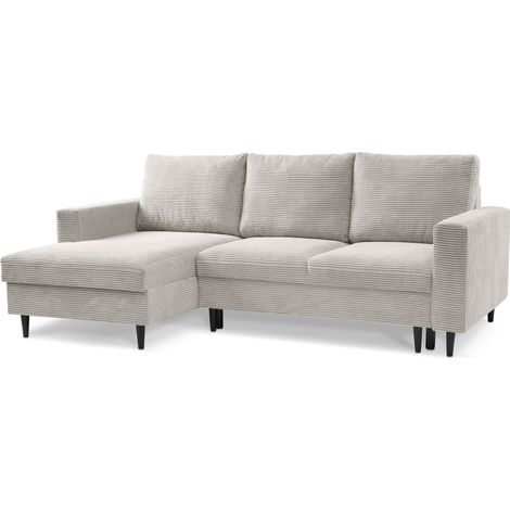 Selsey Nalika - Ecksofa mit Schlaffunktion, Kordsamt-Bezug, hellbeige, linksseitig (1/5)