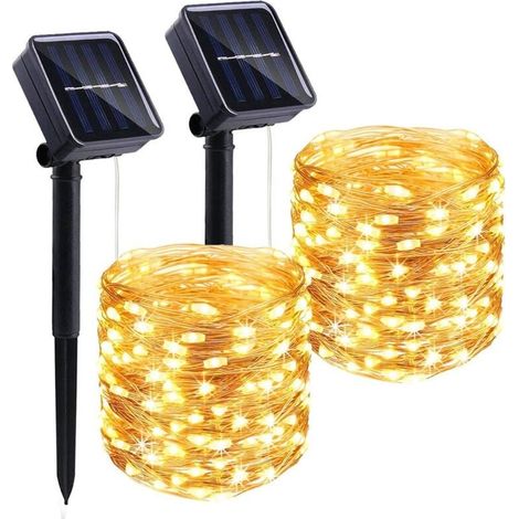 Guirlande Lumineuse Solaire Extérieure 2x22m 200 LED, Étanche IP65, 8 Modes d'Éclairage, Lumière Chaude, Décoration Jardin Terrasse Fête Noël Mariage