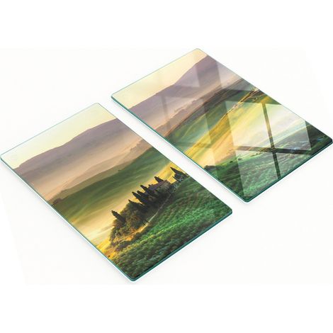 Stilvolle und robuste Glasplatten mit toskanischem Panorama-Print, 2 x 30 x 52 cm (1/5)