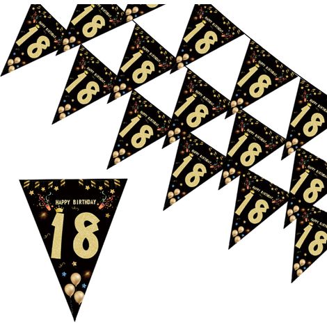 1 guirlande fanions 18 ans, noir et or, 2 m, polyester, pour décoration intérieure et extérieure (1/5)