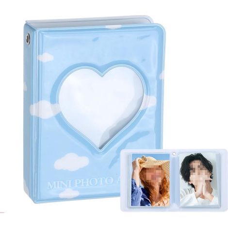 Mini portafoto da 7,5 cm con design a cuore vuoto, album fotografico K-pop adatto per carte d'identità e biglietti da visita, 36 foto, blu. (1/5)