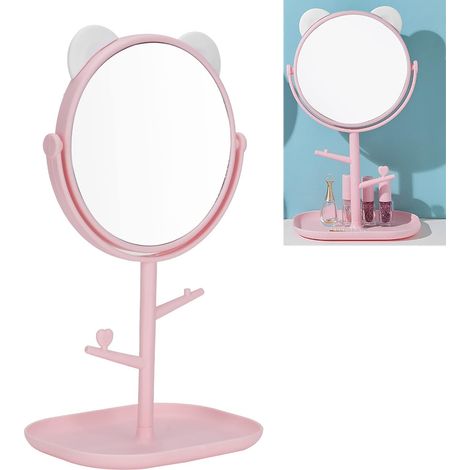 Espejo de maquillaje cosmético con bandeja de almacenamiento ajustable, soporte para maquillaje, espejo de tocador (1/5)