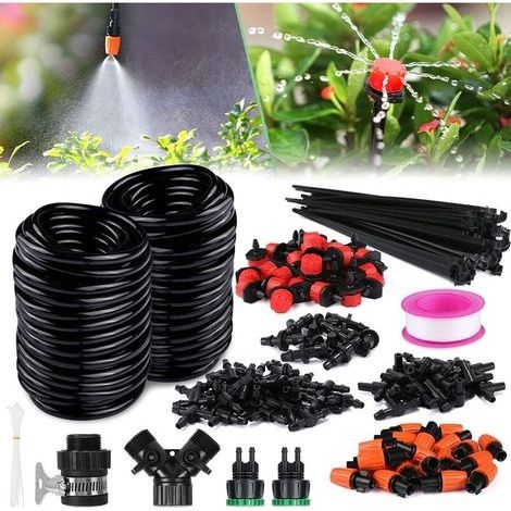 Kit d'Irrigation Goutte à Goutte avec 15M Tuyau et Micro Irrigation Goutteur Réglable Système d'Irrigation d'Arrosage pour Jardin Plantes Culture en Serre Refroidissement par Atomisation (1/5)